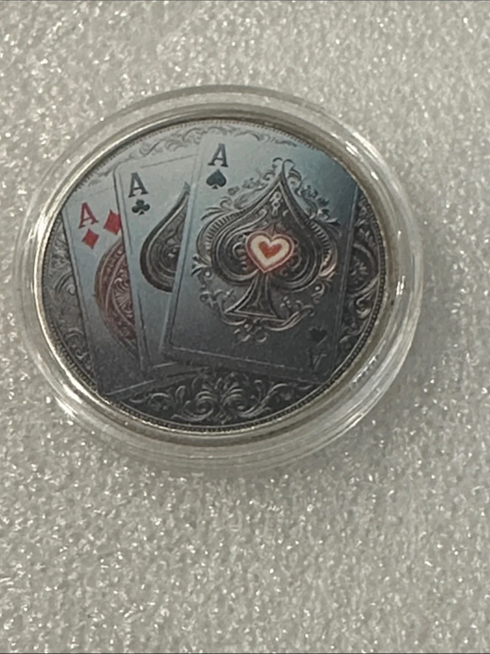 Collectible Playing Card Design Round Coin - Silver with Red Accents